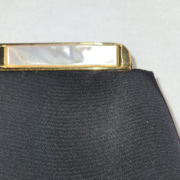 After Five Vintage Elegant Black  Clutch with Gold & Mother Of Pearl Accents - Picture 3 of 12